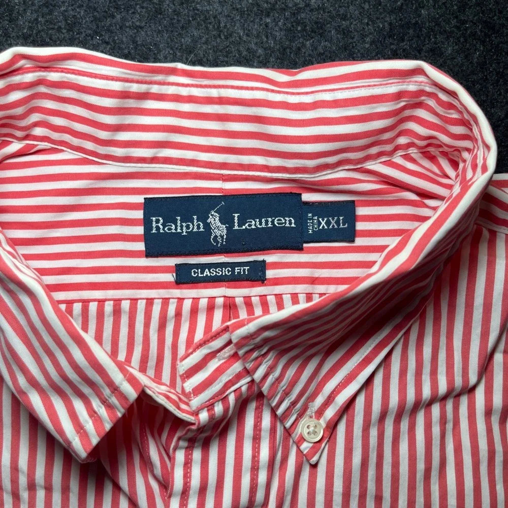 Ralph Lauren Button Down Mens XXL Red White Classic Fit Striped Pony